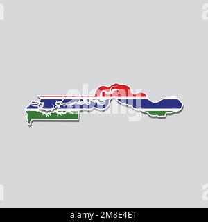 Eine Vektordarstellung einer Flaggenkarte von Gambia, isoliert auf hellgrauem Hintergrund. Stock Vektor