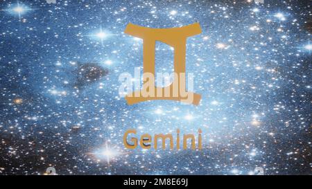 Zwilling. Zodiac-Zeichen. Horoskop. Raumfahrt durch das Sternbild. Stockfoto