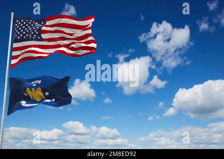 Die Flagge des stellvertretenden Chefs der Nationalgarde winkt im Wind. USA Nationale Verteidigung. Speicherplatz kopieren. 3d-Illustration. Stockfoto