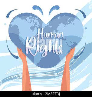 Ein Paar Hände, die die Erde halten, Herzform des Menschenrechts-Vektors Stock Vektor