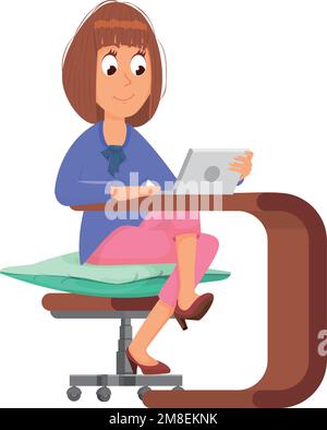 Frau, die an einem Laptop arbeitet. Freiberufler an einem entfernten Arbeitsplatz Stock Vektor