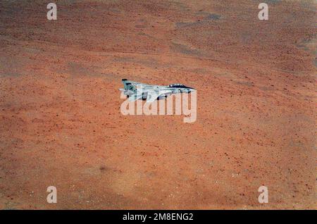 Ein Kampfgeschwader 41 (VF-41) F-14A Tomcat fliegt während der Operation Desert Storm über den Südosten Iraks. Betreff Operation/Serie: WÜSTENSTURM Land: Irak (IRQ) Stockfoto