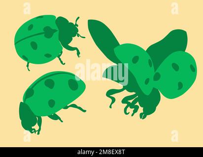 Stelle die Vektoe-Elemente des grünen Marienkäfer-Symbols für das Design ein Stock Vektor