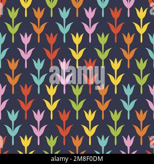 Farbenfrohe Tulpensilhouetten nahtloses Vektormuster. Hervorragend geeignet für Textilien, Sammelalben, Verpackungen, Geschenkpapier Stock Vektor