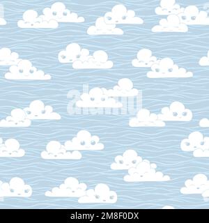 Süße Kawaii-Wolken, nahtlose Vektormuster. Ideal für Kinderprodukte, Textilien, Verpackungen, Sammelalben Stock Vektor