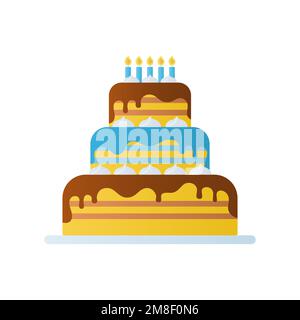 Geburtstagskuchen mit Kerzen. Isoliert auf weißem Hintergrund. Vektordarstellung. Stock Vektor