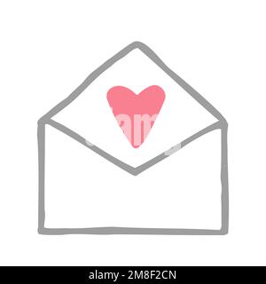Umschlag mit Herz. Gunge, von Hand gezeichnete Vektordarstellung Stock Vektor