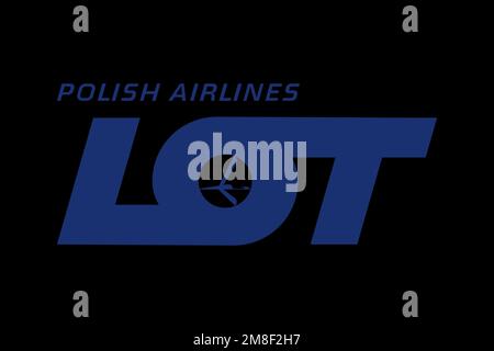 LOT Polish Airline, Logo, schwarzer Hintergrund Stockfoto