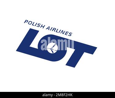 LOT Polish Airline, gedrehtes Logo, weißer Hintergrund B Stockfoto