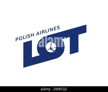 LOT Polish Airline, gedrehtes Logo, weißer Hintergrund Stockfoto