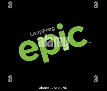 Epapfrog Epic, gedrehtes Logo, schwarzer Hintergrund Stockfoto