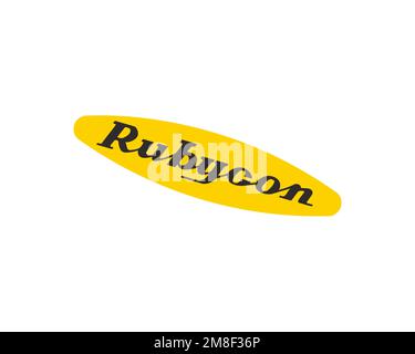 Rubycon Corporation, gedrehtes Logo, weißer Hintergrund B Stockfoto