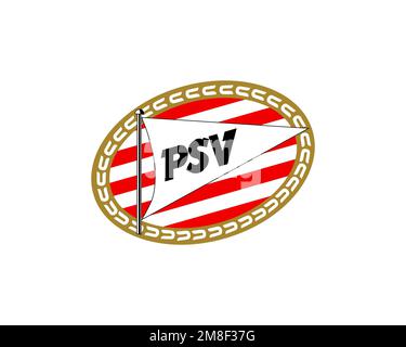 PSV Eindhoven, gedrehtes Logo, weißer Hintergrund Stockfoto