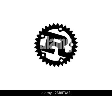 Programmiersprache Rost, gedrehtes Logo, weißer Hintergrund B Stockfoto