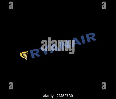 Ryanair, gedrehtes Logo, schwarzer Hintergrund Stockfoto