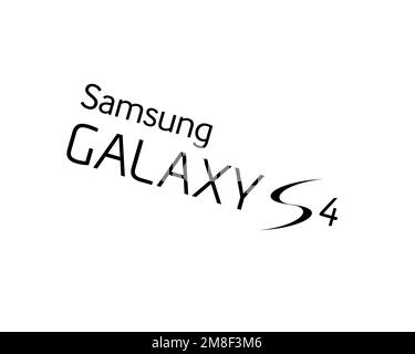 Samsung Galaxy S4, gedrehtes Logo, weißer Hintergrund B Stockfoto