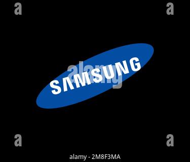 Samsung Galaxy Gio, Gedrehtes Logo, Schwarzer Hintergrund Stockfoto