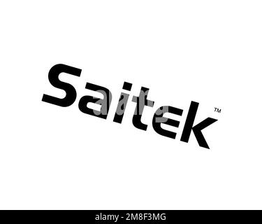 Saitek, gedrehtes Logo, weißer Hintergrund B Stockfoto