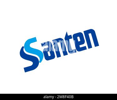 Santen Pharmaceutical, gedrehtes Logo, weißer Hintergrund Stockfoto