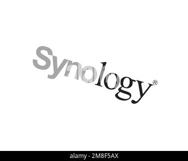 Synology Inc. Gedrehtes Logo, weißer Hintergrund B Stockfoto