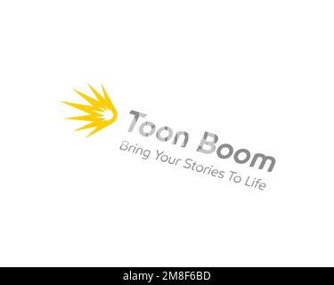 Toon Boom Animation, gedrehtes Logo, weißer Hintergrund B Stockfoto