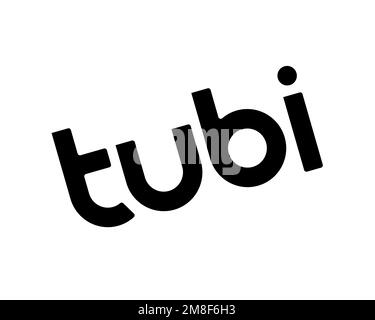 Tubi, gedrehtes Logo, weißer Hintergrund Stockfoto