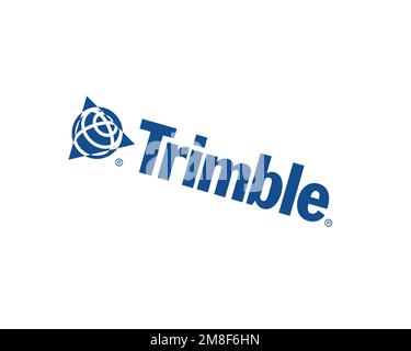 Firma Trimble, gedrehtes Logo, weißer Hintergrund B Stockfoto