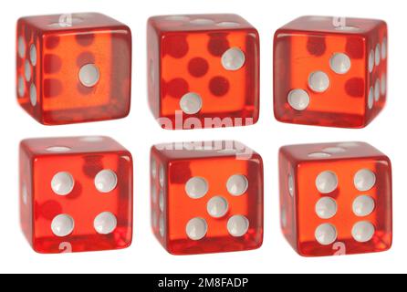 A set of red dice on white Stockfoto