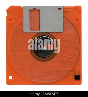 Orangefarbene Diskette auf weiß Stockfoto