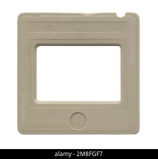Alter Kunststoffrahmen für Folienmontage auf weiß Stockfoto