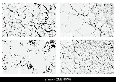 Textur von trockenen Rissen und Fleckenspritzern, schwarzer und weißer Texturhintergrund EPS-Vektor Stock Vektor