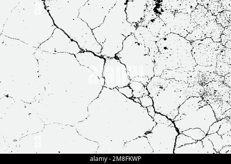Textur von trockenen Rissen und Fleckenspritzern, schwarzer und weißer Texturhintergrund EPS-Vektor Stock Vektor