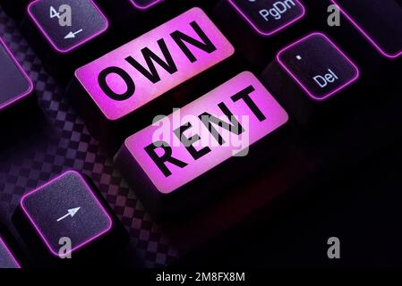Konzeptionelle Beschriftung eigene Miete. Konzept, das bedeutet, dass Sachanlagen gegen eine monatliche Zahlung geleast werden Stockfoto