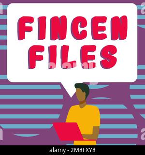 Textzeichen mit FinCEN-Dateien. Wort über Transaktionen mit finanziellen Vermögenswerten und Verbindlichkeiten Stockfoto