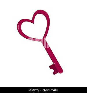 Handgezeichneter herzförmiger Schlüssel zum Valentinstag. Designelemente für Poster, Grußkarten, Banner und Einladungen. Stock Vektor