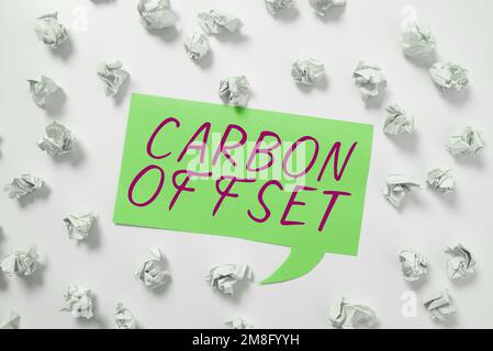 Konzeptionelle Überschrift Kohlenstoffausgleich, Geschäftsübersicht Reduzierung der Emissionen von Kohlendioxid oder anderen Gasen Stockfoto