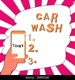 Inspiration mit dem Schild „Autowäsche“. Geschäftsansatz ein Gebäude, das Geräte zum Waschen von Autos oder anderen Fahrzeugen enthält Stockfoto