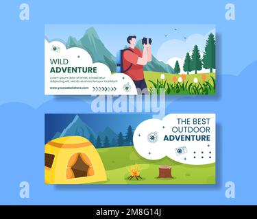 Naturabenteuer oder Urlaub Horizontales Banner flache Cartoon handgezeichnete Vorlagen Illustration Stock Vektor