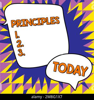 Schreiben und Anzeigen von Textsprinzipien. Konzept bedeutet grundlegende Wahrheit, die als Grundlage für ein Glaubenssystem dient Stockfoto