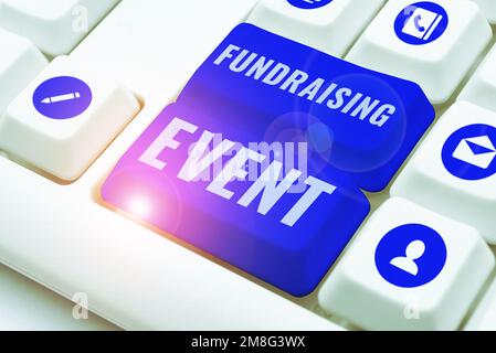 Handgeschriebenes Schild Fundraising Event, konzeptionelle Fotokampagne, deren Zweck es ist, Geld für eine Sache zu sammeln Stockfoto