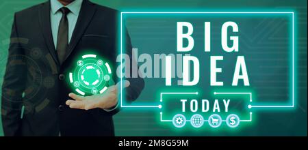 Schreiben, Text anzeigen große Idee. Konzept bedeutet, eine großartige kreative Innovationslösung oder Denkweise zu haben Stockfoto