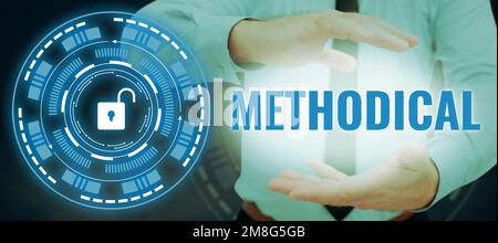 Textüberschrift mit methodischem, betriebswirtschaftlichem Überblick Methodensystem, das in einer Studie verwendet wird, oder zu befolgenden Aktivitätsschritten Stockfoto