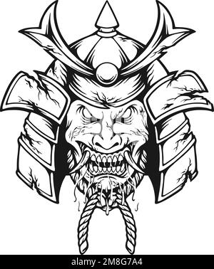 Monsterronin-Krieger mit Maskenhelm Samurai-Umriss-Illustrationen für Ihr Arbeitslogo, Merchandise-T-Shirt, Aufkleber und Etikettendesigns Stock Vektor