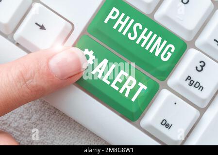 Konzeptionelle Beschriftung Phishing-Alarm. Ein Wort, das in Kenntnis des betrügerischen Versuchs, an vertrauliche Informationen zu gelangen, geschrieben wurde Stockfoto