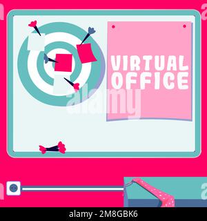 Text wird geschrieben Virtual Office wird angezeigt. Wort geschrieben über mobile Arbeitsumgebung mit Telekommunikationsverbindungen Stockfoto