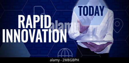 Textunterschrift für schnelle Innovationen. Geschäftsansatz, der charakteristisch für eine Website ist, die Suchmaschinenalgorithmen verwendet Stockfoto