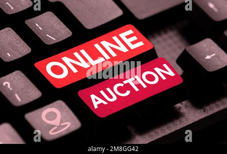 Konzeptdarstellung Online-Auktion. Business Showcase Prozess des Einkaufs und Verkaufs von Waren oder Dienstleistungen online Stockfoto