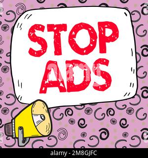 Handschrift text Stop Ads. Konzeptionelle Foto Programm, das verschiedene Arten von Werbung aus dem Internet entfernen Stockfoto