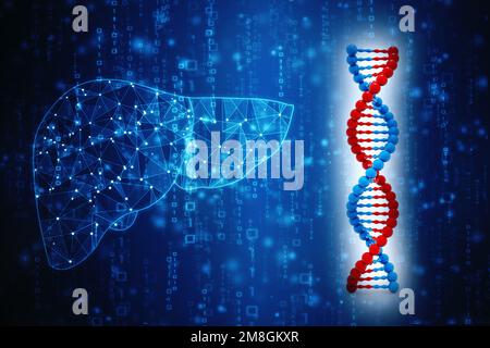 Konzept der Biochemie mit dna-Struktur isoliert im digitalen Hintergrund, medizinisch-wissenschaftlicher Hintergrund. 3D-Rendering Stockfoto