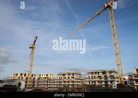Bedburg, Nordrhein-Westfalen, Deutschland - Wohnungsbau, Neubau von Mehrfamilienwohngebäuden, Neubauprojekt, Stockfoto